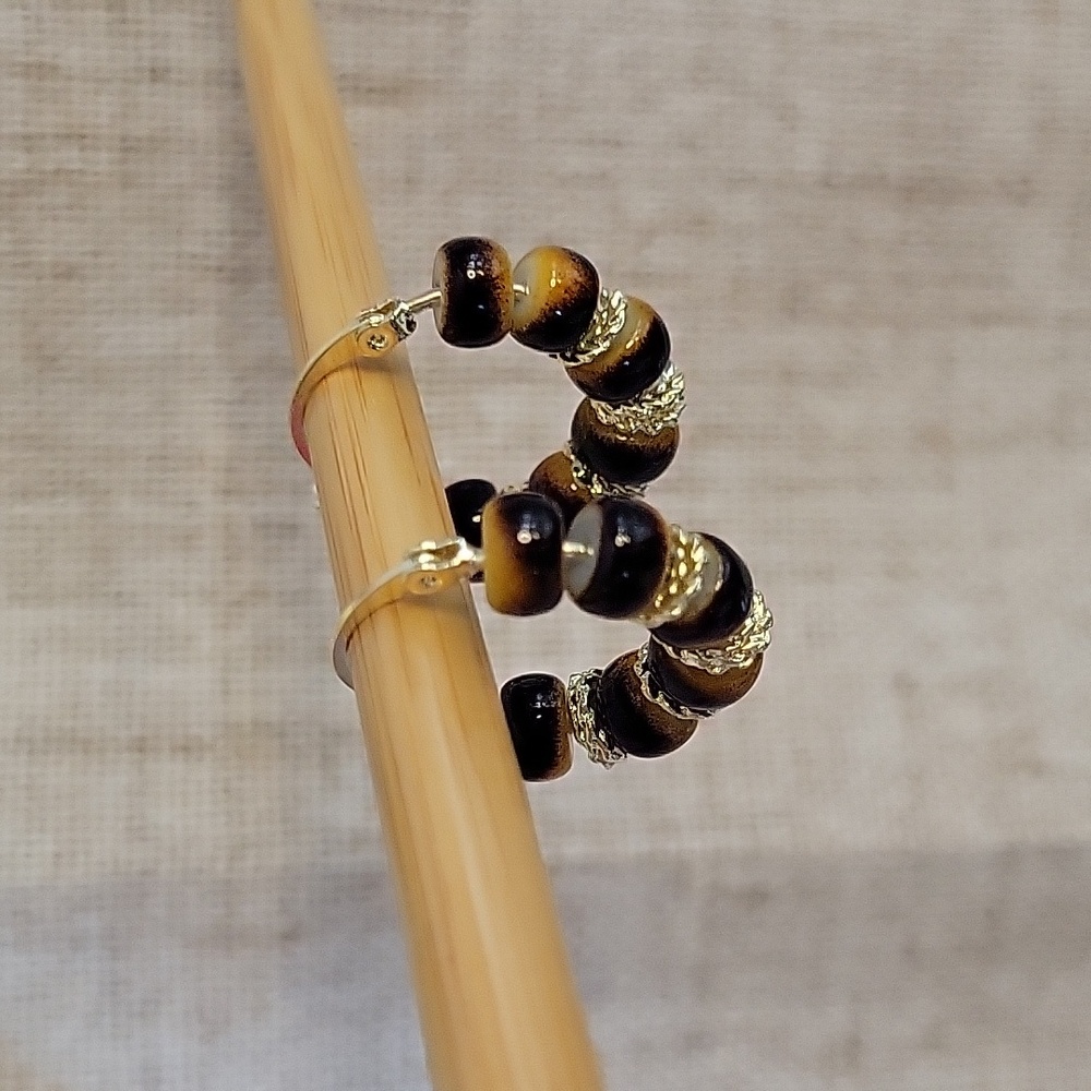 TORTIE BEADED HOOP EARRINGS